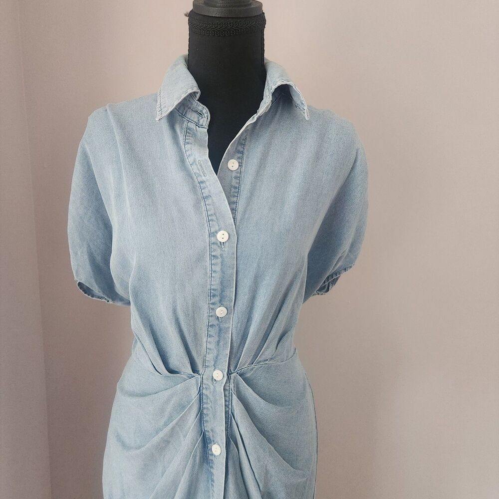 NWT CUPSHE Denim Midi Shirt Dress Blue Button Up Dolman Sleeve Sash Waist Medium - Picture 4 of 13